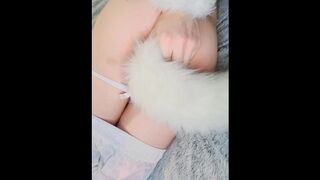Femboy twink LOVES playing with his tail! CUM in panties