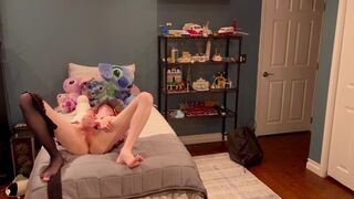 Femboy schoolgirl trap gets home and can’t resist playing with her cock and hole.