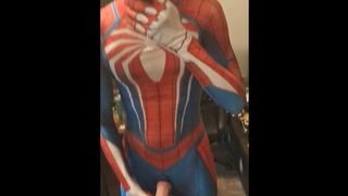 Cute spidey showing off and cumming