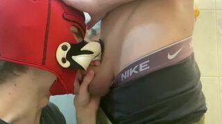 Top with a big dick, fucks his puppy in the mouth