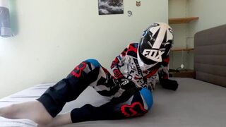 Blond Teen boy jerk off in Fox MX gear in cum on helmet
