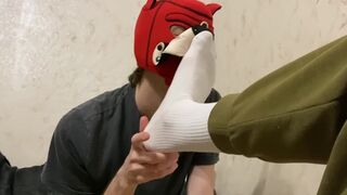 good boy licks feet and sucks uncut, big cock of young top