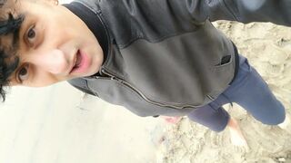 Stepping in mud barefoot - dirty feet and jerk off and stepping on own cum at the end