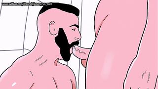 Bearded straight man sucks a male bottom's ass then the bottom sucks the straight's cock - Animated Gay Porn