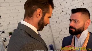 Hunk in suit and tie rimmed and fucked from behind