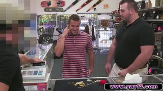 Hot boy convinced to suck cocks in back office