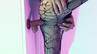 My big hot ass in panties swallows this huge wall dildo whole