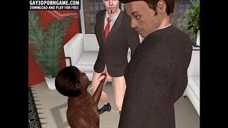 Two 3D hunks sucking and fucking an ebony stud
