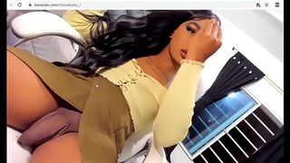 ebony caramel tranny strokes big cock for you