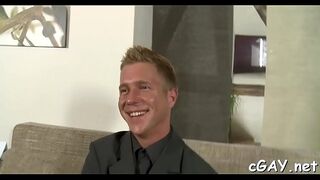 Sophisticated gay hunk receives concupiscent oral pleasure