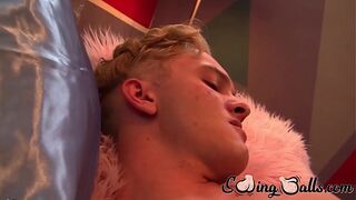 Slim blonde Oliver Tucker plugs a dildo in his ass and then proceeds to harvest cum