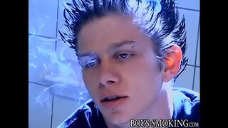 Cigar smoker jerks off in the bathroom and cums solo