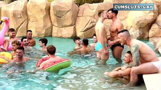 Pool party turns into crazy gay fuck fest! Twink Flynn Felix takes all men, and he is filled up inside and covered with a sticky mess outside and still begging for more!