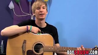 Twink Liam Summers leaves guitar to masturbate and cumshot