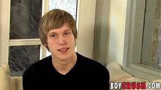 Young blond interviewed before solo masturbation