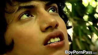 Two horny twinks enjoy a hardcore anal fucking outdoors