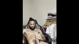 Hot tattoed brazilian jerk off big black cock