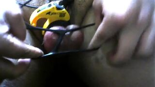 Video of false phimosis trying to wear a lot of cock rings and failing to ejaculate