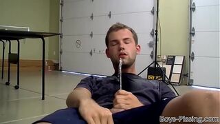 Submissive Preston Ettinger pissed on and ass fucked in 3way
