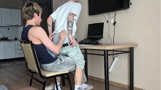 asked stepbrother to help with homework, deepthroat blowjob and ass fucking part 1