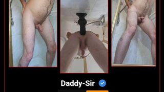 Riding my xxl dog knot dildo in the shower hitting my prostate and leaking cum