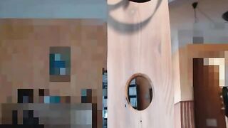 Me tease edge milk hung stud tied to milking chair