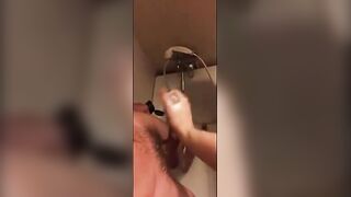 Me surprise milk a hung buddy in the shower - post cum tease