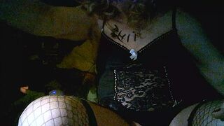 Disgusting mature tranny milf, Sarah Millward, smokes, wanks her clit, and fucks her arsehole cunt with 9 inch bbc dildo