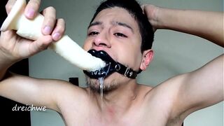 Sucking dildo very hard