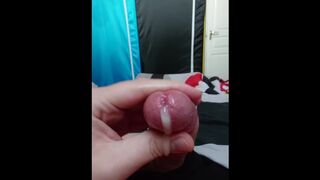 Horny daddy cum while massage cock head, glans