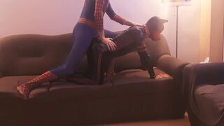 Puppy gets fucked by horny cosplay Spiderman