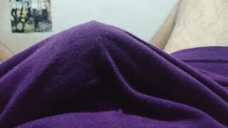 BIG BULKS OF HUGE COCK OF MEXICAN MALE UNDER PURPLE SHORTS