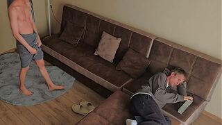 The guy came out of the shower with a boner, came up to me and fucked me in the mouth, after which he fucked me