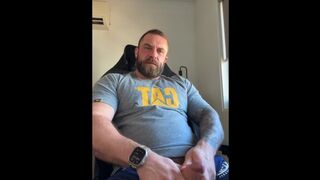 Built Aussie Bloke Edges in Office Chair & Explodes POV All Over Your Face