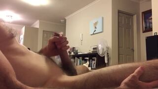 Side view with nice cum ropes jerk