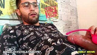 Massaging my big uncut cock with a strong vibrator until I peecum a nice one It felt so damn good