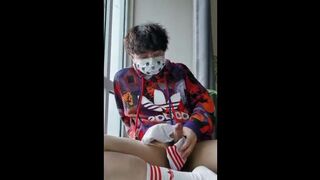 Cute high school student is addicted to hands on balcony