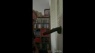 Bearded Bi gamer boy deepthroats BBC dildo