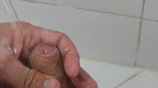 Straight boy gets his dick really wet before squirting his hot load