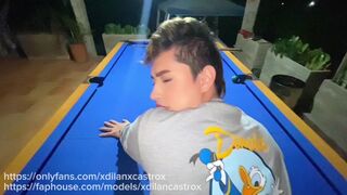 CRUISING FUCKING A YOUNG GAY BAREBACK IN A PUBLIC POOL HALL I CUM INSIDE HIS TIGHT ASS