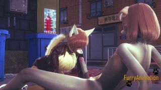 Furry Yaoi - Fox blowjob to Dog and cums in his mouth in the street