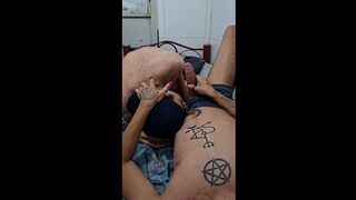 Sucking and deepthroating my master's big cock