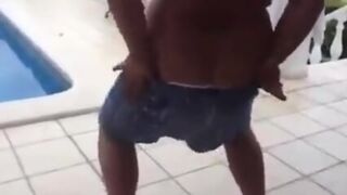 Fat Latin Daddy Strips Outdoors With His Bear