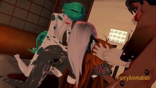Furry Yaoi Hentai 3D - Threesome Bull and Horse Fuck Grey Fox