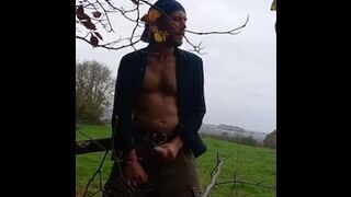 Jerking off outdoors and cumming big load