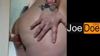 Anal dildo standing doggy style with hands-free orgasm