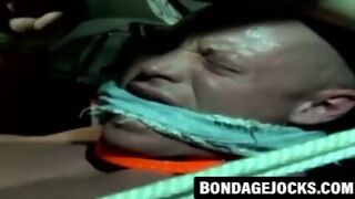 Jock Bound With Fat Rope In Outdoor BDSM Scene