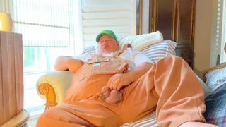 Bib overall farmer chub bear huge feet shoots large load