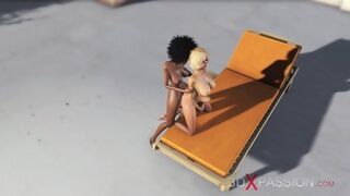 A Horny Blonde Having Sex With A Black 3d Shemale In An Expensive Villa In L.A.