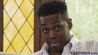 Slutty Cock Sucking Tgirl Gets Her Ass Blacked